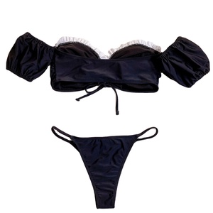 Bandeaukini maillot de bain fendu à volants pour femmes soutien-gorge ensembles de bikini à manches courtes - Product Image 3