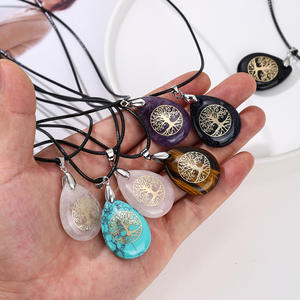 Collana Albero della Vita con Ciondolo in <span class=keywords><strong>Pietra</strong></span> Naturale, Catena in Corda di Cristallo Fatta a Mano, Regalo Unisex, per Damigelle, Boho, Natale, Compleanno - Product Image 2