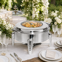 Chauffe-Plat Circulaire en Acier Inoxydable 6L pour Alcool, Présentoir Alimentaire Argenté de Luxe pour la Restauration