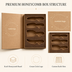 Eco-Friendly Kraft Honeycomb <strong>Gift</strong> Box with Gold Foil Book-Style Packaging for <strong>Cheese</strong> Knife Cutlery Set - Product Image 2