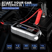 Démarreur de voiture tout-en-un 6000A avec compresseur d'air à double cylindre 160PSI, gonflage rapide, charge rapide PD18W, démarreur de secours, batterie externe