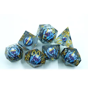 Yushun 7 buah/set Resin biru polihedral kerangka hantu fitur tengkorak inti cair dadu untuk papan permainan TRPG