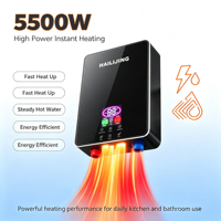 Chauffe-eau électrique instantané sans réservoir 5500W avec affichage numérique, température constante, mural, pour usage domestique, vente en gros