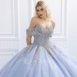 Vestido de Fiesta de Quinceañera Azul Cielo, Manga Regular, Bordado Natural, Apliques de Encaje, Vestido de Gala Largo Hasta el Suelo para Quinceañeras - Product Image 2