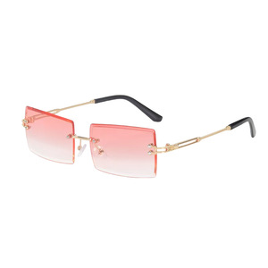Rimless <b>Rectangle</b> <b>Sunglasses</b> Gradient Blue <b>Black</b> Lenses 100 UV Protection Unisex Adult Opp Bag - Product Image 5