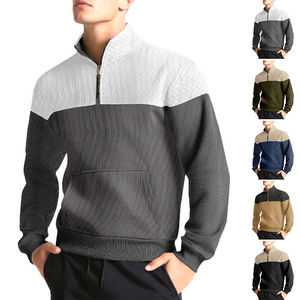 Sweat-shirt zippé pour homme en maille gaufrée, col montant, manches longues, respirant, style décontracté, pour le commerce transfrontalier - Product Image 5