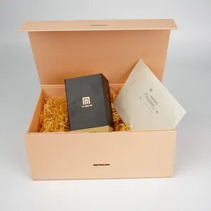 Wholesale Price Magnetic Folding Box Perfume Shoe Custom Ribbon Handle Folding Box Pink Rigid Magnetic Box