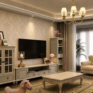 Mueble de TV de Madera Estilo Europeo BALOM, Juego de Muebles para Sala de Estar con Cajones de Almacenamiento, Diseño Clásico Tallado en Blanco - Product Image 5