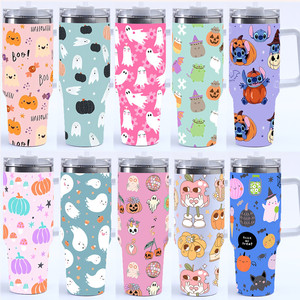 Ly giữ nhiệt hình bí ngô Halloween vui nhộn dung tích lớn 40oz, ly cà phê thép không gỉ dễ thương có quai cầm và ống hút - Product Image 1