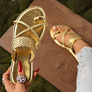 Sandalias de Mujer Casuales con Suela Plana, Tejidas, Estilo Romano, para Playa, Talla Grande 43, Verano 2026, Nuevo Estilo - Product Image 1