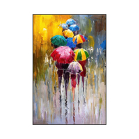Vente en gros personnalisable tableau sur toile abstrait rue pluvieuse, art mural avec parapluies colorés pour décoration maison