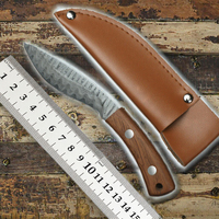 Couteau de chasse en acier carbone de haute qualité, triple riveté, manche en bois, étui en cuir, longueur de lame 6-7,9 pouces, ambidextre, traditionnel