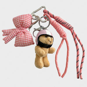 Accesorio para Bolso con Forma de Casco de Oso de Peluche Coreano, Lindo y Suave, con Lazo Rosa y Azul, Colgante con Cordón Tejido y Borla, para Manualidades - Product Image 2