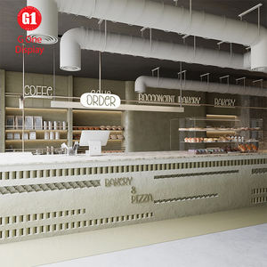 การออกแบบตกแต่งภายในร้านกาแฟและเบเกอรี่ เคาน์เตอร์โชว์อาหารแบบเร็วทำจากวัสดุแข็งแรงทนทาน ตู้ขายขนมปังไม้แบบคีออส - Product Image 1