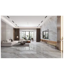 现代豪华住宅光泽玻璃化瓷砖茶几，带烧结石材顶部，专为客厅设计