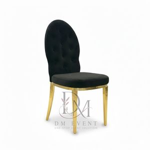 Chaise de réception de mariage ovale haute à dossier capitonné en acier inoxydable doré avec revêtement noir pour salles de banquet – Vente en gros de sièges - Product Image 3