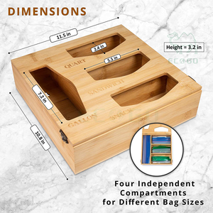 Organizador de almacenamiento de bolsas Ziplock de madera de bambú y organizador de bolsas de sándwich para cajón de cocina - Product Image 4