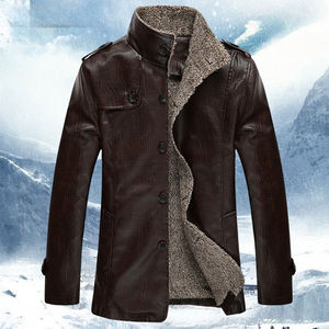 سترة رجالية سميكة من الجلد الصناعي بياقة قائمة-معطف شتوي كاجوال للأعمال ، أحجام كبيرة لتجار الجملة بالجملة - Product Image 2