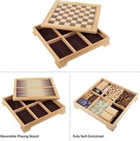 Ensemble de jeu de société en bois de luxe 7-en-1: échecs, backgammon, dominos et plus centre de jeu pour tous les âges avec rangement pour le jeu classique