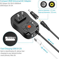 Adaptateur secteur universel 45W 5V 6V 7.5V 9V 12V 13.5V 15V avec embout USB C, alimentation DC pour éclairage LED LCD, routeur, caméra CCTV