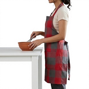 Tablier classique en PVC tissé réutilisable sans manches, motif écossais rouge personnalisé, tablier à bretelles réglables pour usage quotidien - Product Image 2