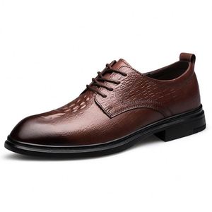 Nouvelle Arrivée Chaussures Oxford Formelles Homme Italiennes Rouge Vin à Lacets Bout Carré Antidérapantes Respirantes en Cuir Dropshipping - Product Image 6