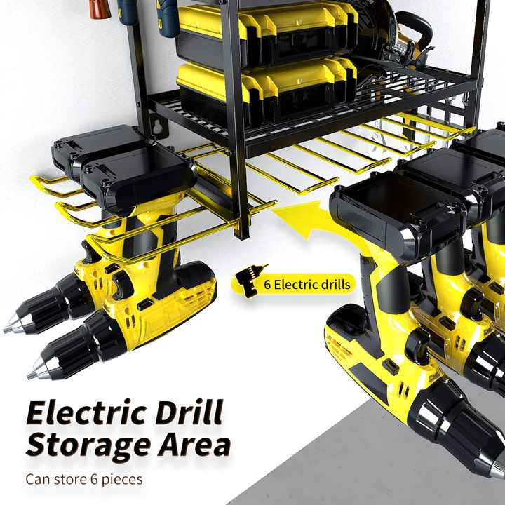 Raft pentru scule de garaj, cu montare pe perete, cu 4 straturi, plutitor, metal, fara fir, pentru unelte grele, organizator pentru scule electrice