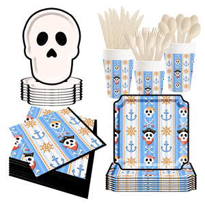 DAMAI Halloween Pirate Theme Tableware Set and Disposable Paper Dinner Plates Dessert Plates Tableware Sets - Product Image 4