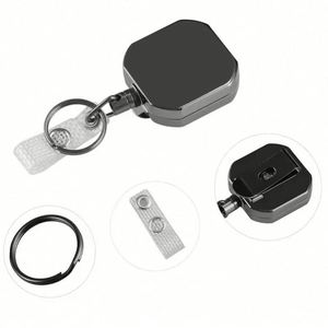 Porte-clés enrouleur de badge robuste de style vintage avec sangle en PVC et porte-carte d'identité en plastique rigide - Product Image 4