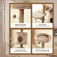 Arbre à chat multi-niveaux en bois avec condo, hamac doux, perchoir supérieur, poteaux à gratter écologiques en lin naturel, structure stable pour le jeu du chat