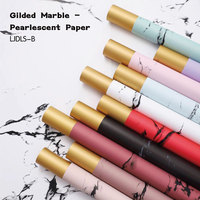 Papier d'emballage imperméable en marbre doré à motifs d'encre pour l'emballage de bouquets, vente en gros