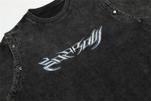 Maglietta Vintage a maniche corte con lavaggio a girocollo T-Shirt da <span class=keywords><strong>uomo</strong></span> con bottoni stile gotico, <span class=keywords><strong>camicia</strong></span> in cotone 100% pesante - Product Image 3