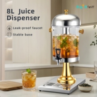 Distributeur de jus FANITF Golden Key Luxury 8L en acier inoxydable poli miroir bicolore, sur pied, avec tube à glace pour boissons froides