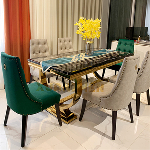 Meubles de Salon Luxe Doré Table à Manger Moderne en Marbre Ensemble de Table à Manger Rectangulaire de Luxe Tables à Manger Modernes - Product Image 6