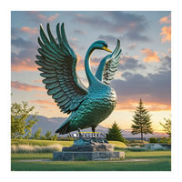 Grande sculpture de grue en bronze, art oiseau oriental pour aménagement paysager de cour et de jardin