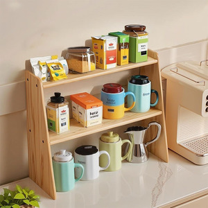 Solid wood double-layer <b>storage</b> <b>rack</b> suitable for bedroom, small bookshelf, desktop shelf, and kitchen spice <b>bottle</b> <b>storage</b>. - Product Image 1