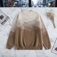 Herren Braun-Beige Farbverlauf Kunstpelz Halbrollkragen Vielseitiger Pullover Locker Lässig Herbst Winter Warm Retro Strickoberteil