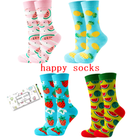 Kaus kaki katun kustom menyenangkan betis kaus kaki kasual warna-warni hewan buah semangka stroberi Funky kaus kaki mode lucu untuk wanita