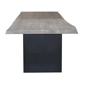 Table de salle à manger rectangulaire en bois massif de style moderne avec base en acier noir, table à manger pour 6 personnes - Product Image 2