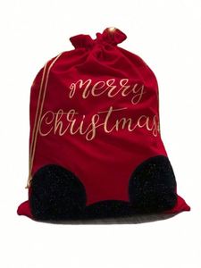 Bolsa de Regalo Navideña de Terciopelo Rojo de Lujo, con Diseño de Ratón Navideño, para Regalos de Navidad - Product Image 2
