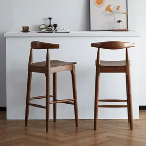 Black walnut bar chair modern minimalist home Japanese solid wood bar stool Nordic island high round stool