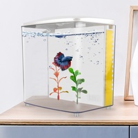 FREESEA Aquarium élégant en verre de petite taille, écologique, pour la maison, avec coins arrondis, mini aquarium