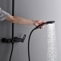 Douche murale 9 pouces, 3 fonctions, douchette à main, robinets à débit contrôlé, double poignée, barre coulissante, pluie apparente, laiton noir, céramique