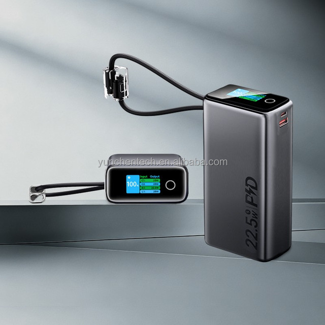 New Product Launched 2026 TFT Screen Display 22.5W Fast Charger Build in Dual Cable Portable 20000mah Mobile Power Bank Station