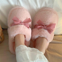 Chaussons moelleux pour femmes, mode 2024, fourrure chaude, intérieur rembourré, hiver, chaussons de maison pour femmes, nœud