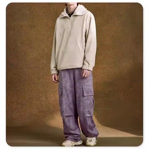 <span class=keywords><strong>Pantalon</strong></span> large en daim de couleur sable pour hommes Ceinture élastique Cordon de serrage Grandes poches latérales Style unique Durable à la mode pour - Product Image 2