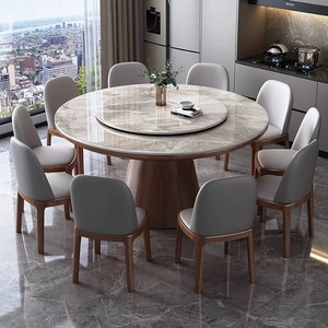 Mesas de Comedor Redondas Contemporáneas con Tapa de Piedra Sinterizada con Patrón de Mármol Gris y Base de Pedestal Grande para Muebles de Comedor - Product Image 2
