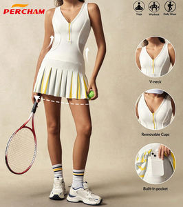 Gaun Tenis Wanita Tanpa Lengan Warna Kontras dengan Ritsleting, Pinggang Terpasang, Lipit, dan Kantong Tersembunyi untuk Olahraga Gym, Yoga, Golf - Product Image 2