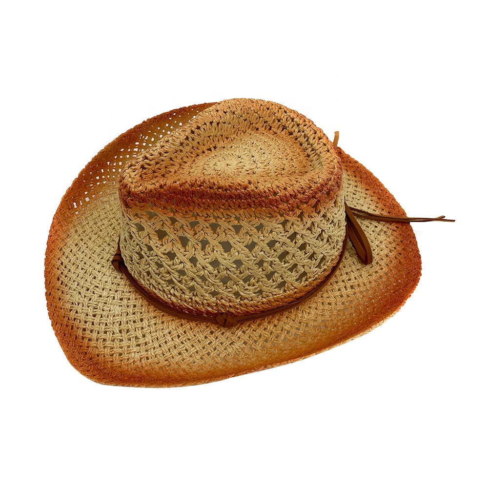 В западном стиле; Женские туфли с перфорацией для мужчин Outback пользовательская широкая вьющиеся соломенная ковбойская шляпа