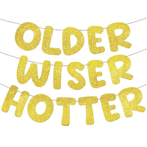 Older Wiser Hotter Gold Glitter Birthday <b>Banner</b> Party Decoration - Product Image 5